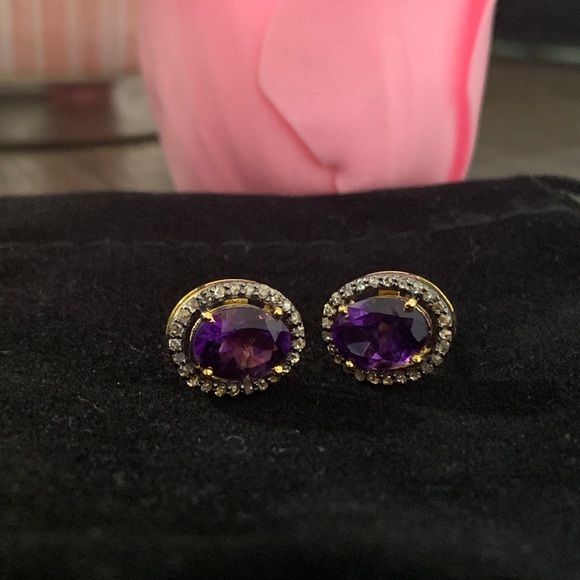 1/2 cttw Chocolate Diamond Amethyst Earrings - Picture 8 of 11